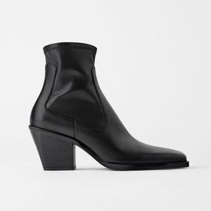 Leather Cowboy-Heel Ankle Boots with Square Toe